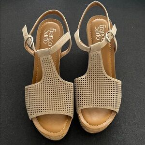 Franco Sarto Taupe Perforated Cork Wedge Sandals size 9
#B-23